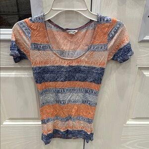 Patterned Short Sleeve Top in Blue and Orange